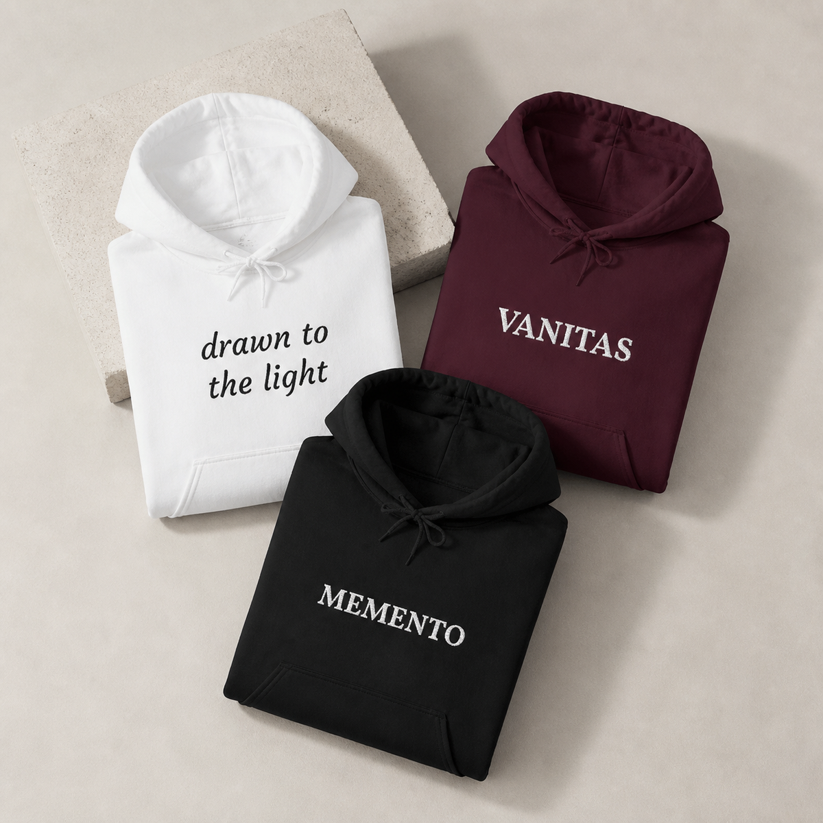 Hoodies collection — product-only flat lay
