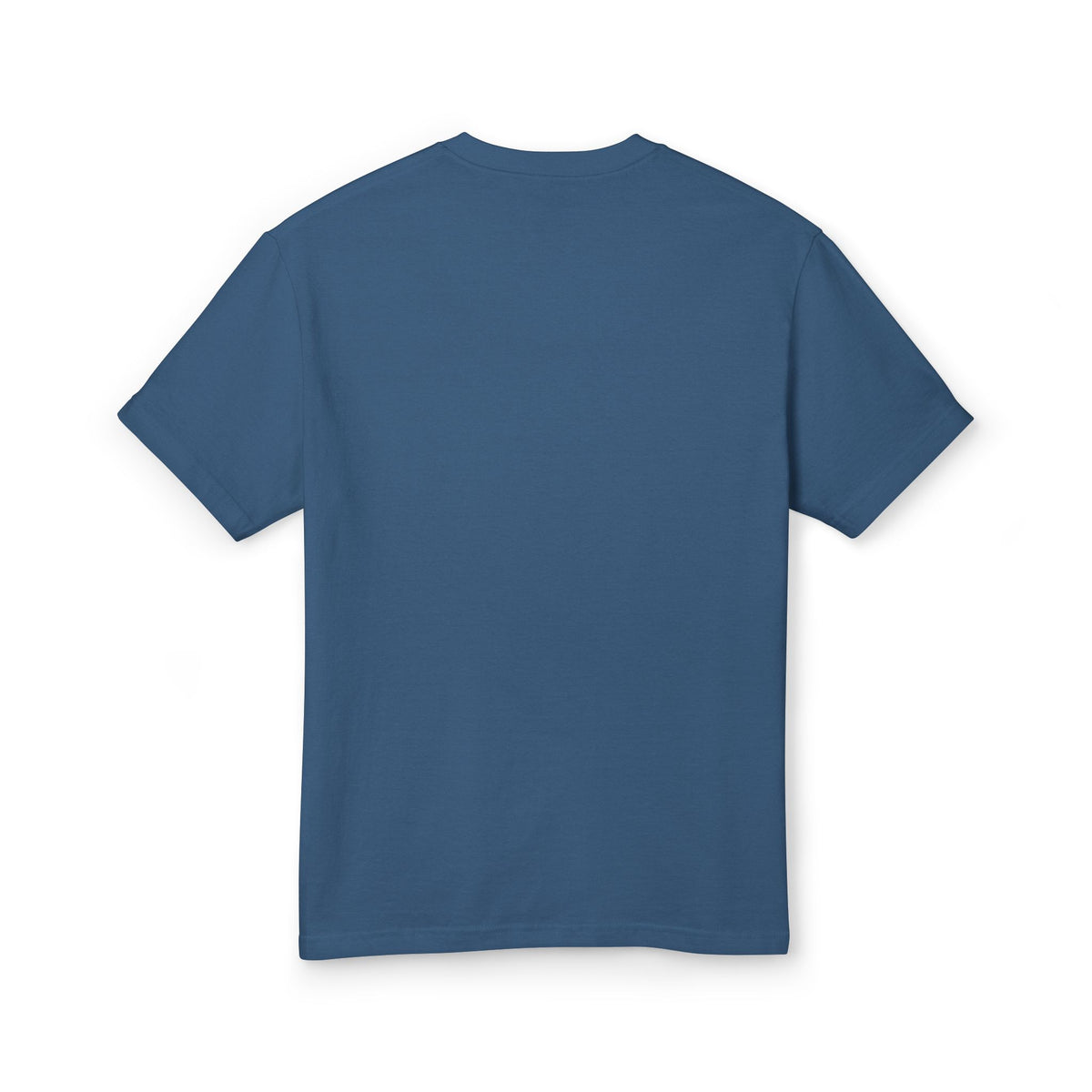 Mockup of Field of View Binoculars Tee in Faded Navy, back view showing the plain back.