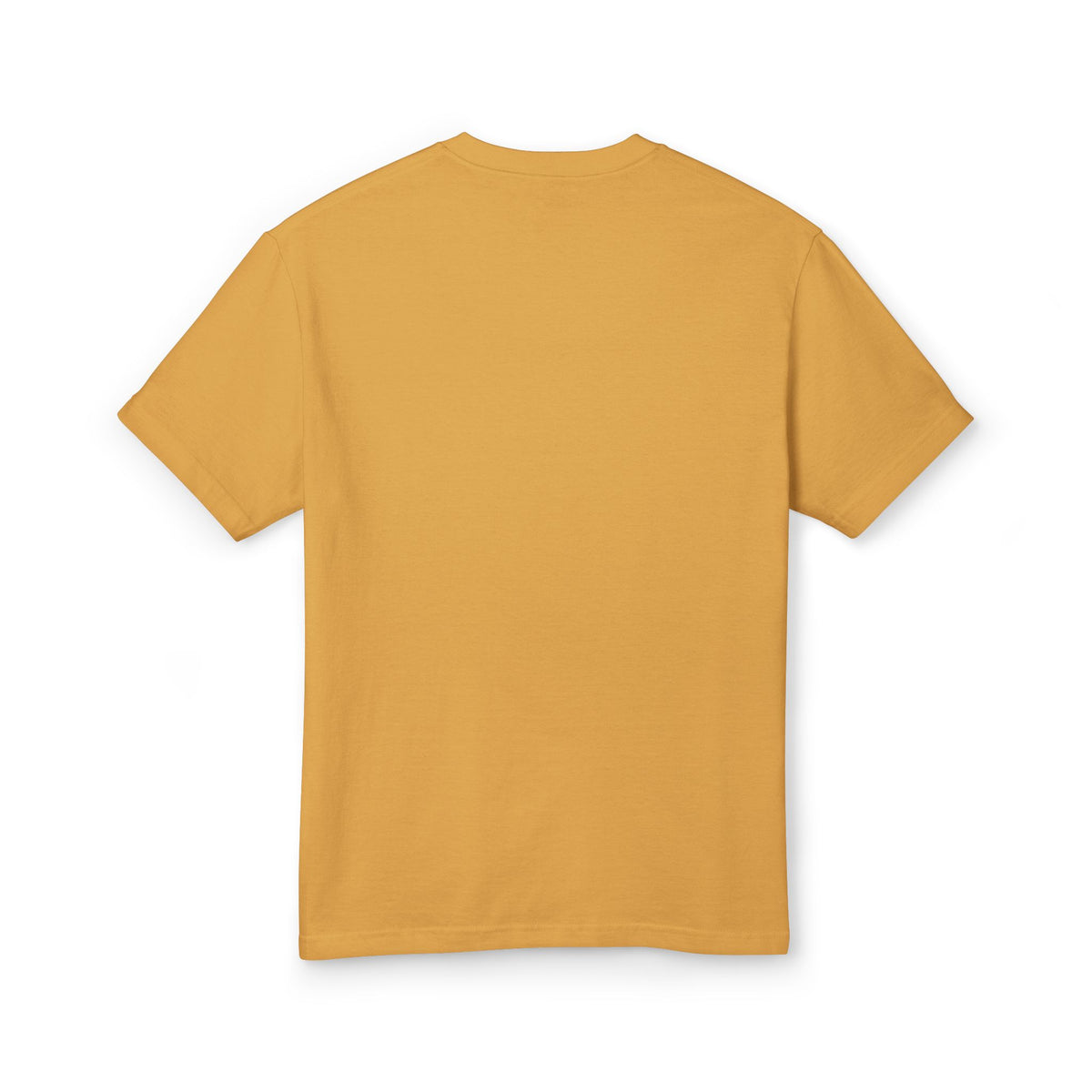 Mockup of Contour Study Topographic Tee in Faded Mustard, back view showing the plain back.