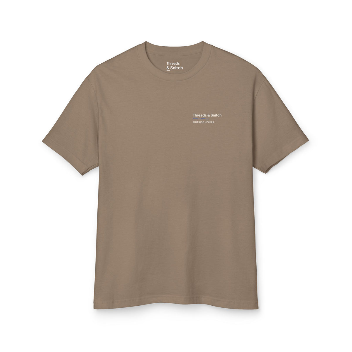 Mockup of Shore Study Bird Graphic Tee in Faded Brown, front view showing a small left-chest signature.