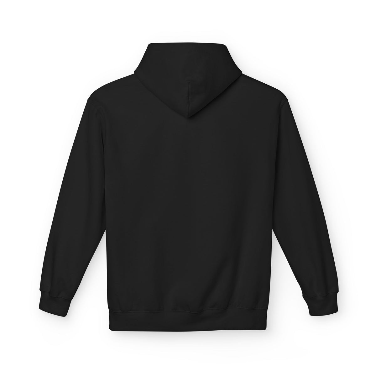 Mockup of Common Shape Typography Hoodie in Black, showing the back of the garment.