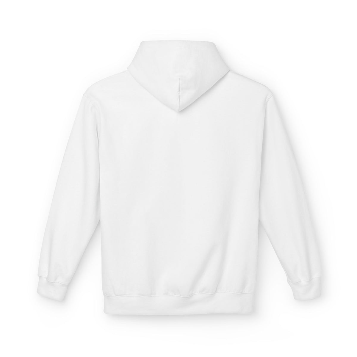 Mockup of Gather Ribbon Graphic Hoodie in White, showing the back of the garment.