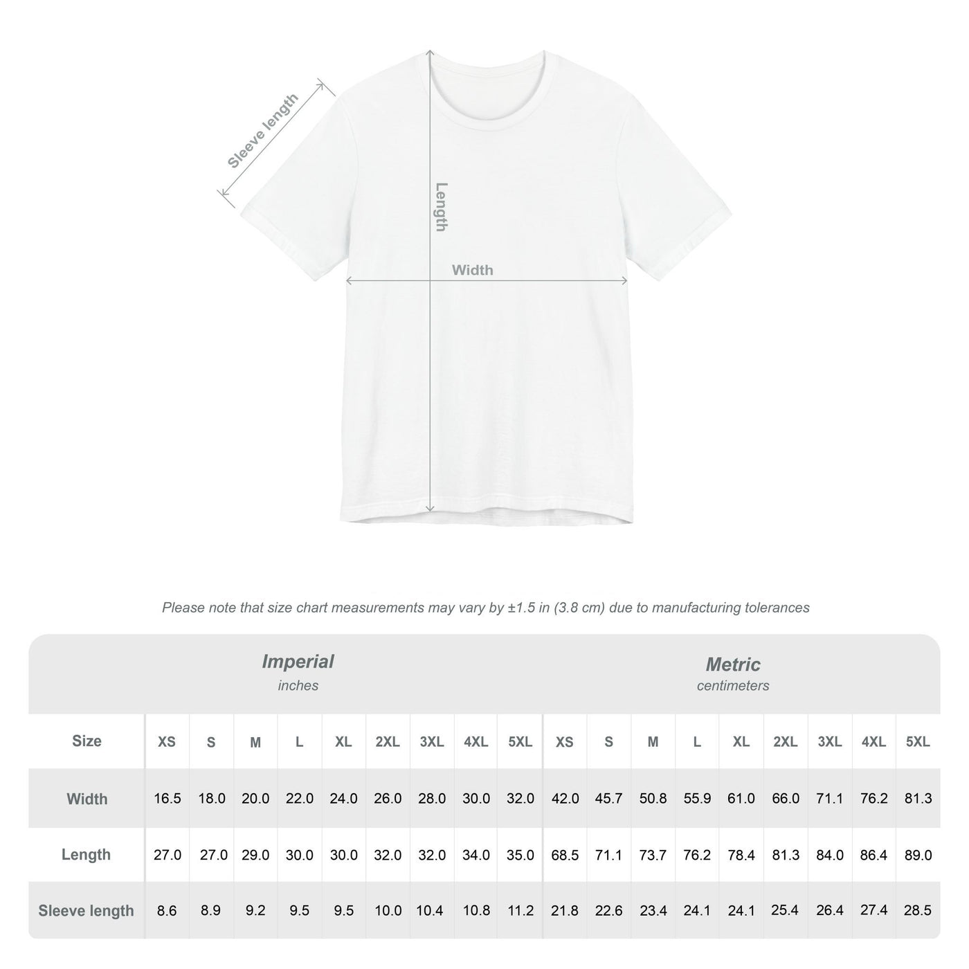 T-shirt size chart